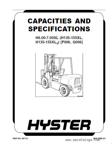 Hyster Challenger F006 H135xl H155xl Forklift Service Repair Manual Parts Manual