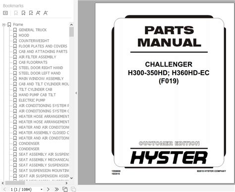 Hyster Challenger F019 H300 360hd H360hd Ec Forklift Service Repair Manual Parts Manual