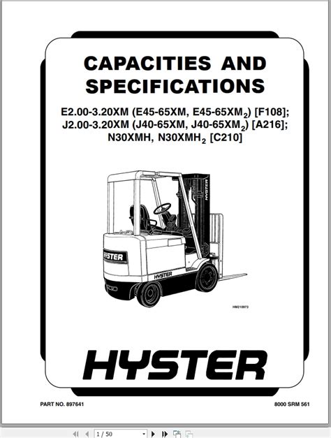 Hyster F108 E45 65xm2 Service Shop Manual Forklift Workshop Repair Book