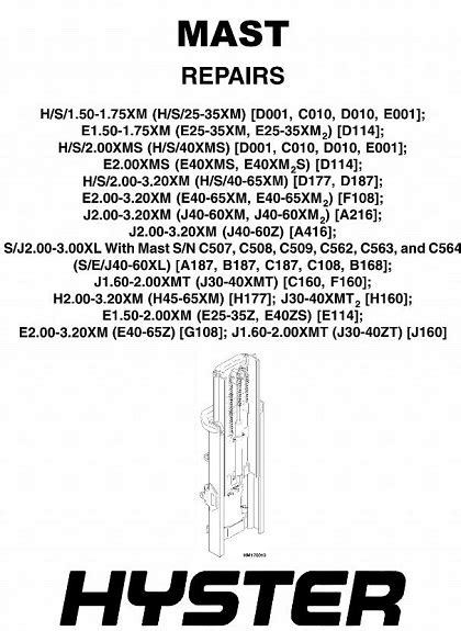 Hyster S25xm S30xm S35xm S40xms Forklift Service Repair Manual Parts Manual Download D010