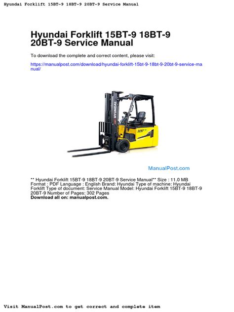 Hyundai 15bt 9 18bt 9 20bt 9 Forklift Truck Workshop Service Repair Manual Download