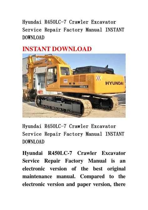 Hyundai Crawler Excavator R450lc 7 Factory Service Repair Workshop Manual Instant Download