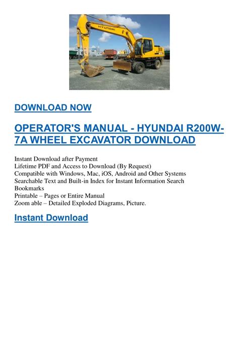 Hyundai R200w 7 Wheel Excavator Service Manual Operating Manual Collection Of 2 Files