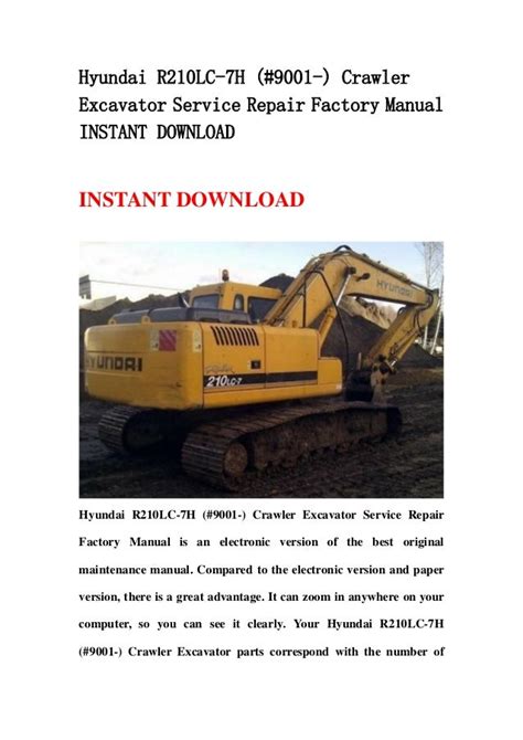 Hyundai R210lc 7h 9001 Crawler Excavator Factory Service Repair Manual Instant Download