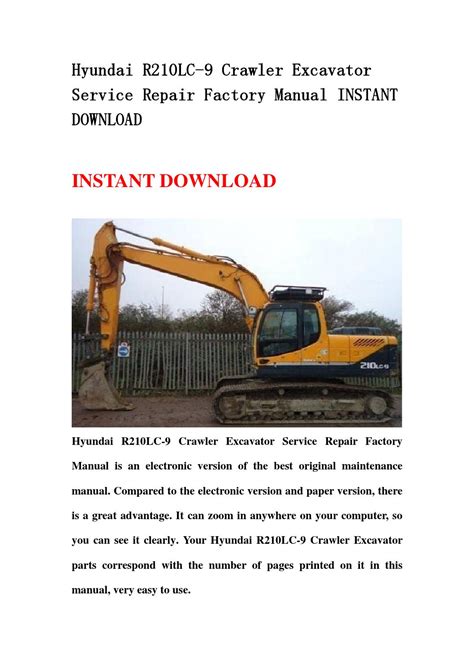 Hyundai R210lc 9 Crawler Excavator Service Repair Factory Manual Instant Download