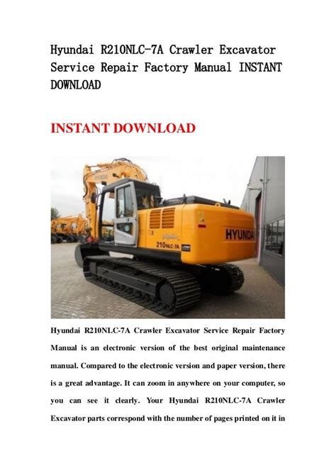 Hyundai R210nlc 7a Crawler Excavator Factory Service Repair Manual Instant Download