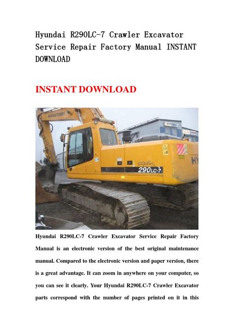 Hyundai R290lc 7 Crawler Excavator Factory Service Repair Manual Instant Download