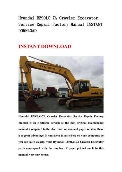 Hyundai R290lc 7a Crawler Excavator Service Manual Operating Manual Collection Of 2 Files