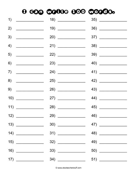 I Can Write 100 Words Free Printable