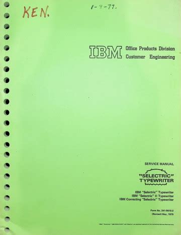 Ibm Selectric Ii Typewriter Service Manual