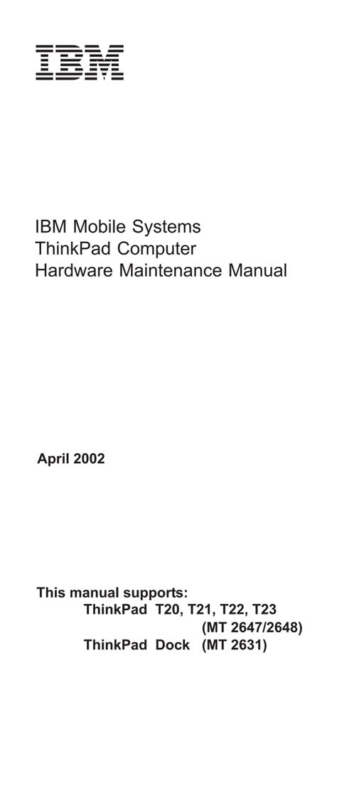 Ibm Thinkpad T20 T21 T22 T23 Laptop Maintenance Or Service Manual