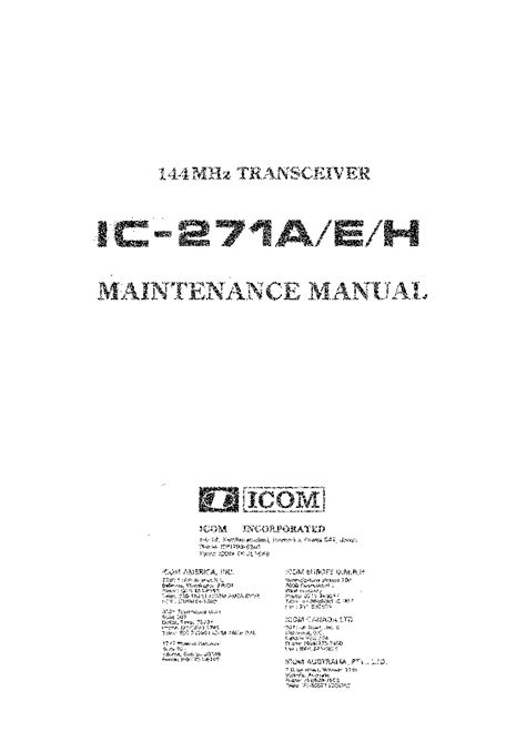 Icom Ic 271a Ic 271e Ic 271h Service Repair Manual