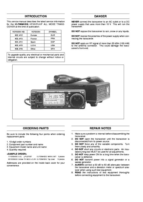 Icom Ic 706mkiig Service Repair Manual Download