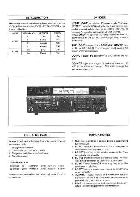 Icom Ic 736 Ic 738 Service Repair Manual