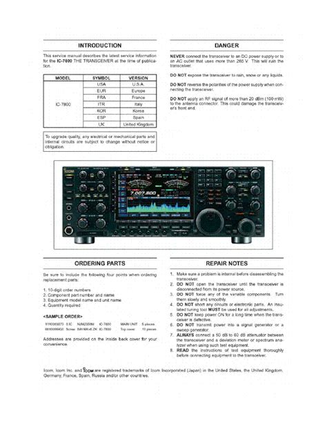 Icom Ic 7800 Service Repair Manual