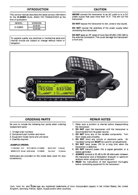 Icom Ic E2820 Service Repair Manual Download