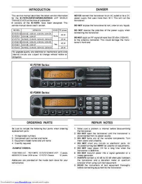 Icom Ic F2721 Ic F2710 Ic F2821 Ic F2810 Service Repair Manual Download