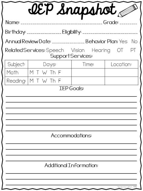 Iep Snapshot Template Free