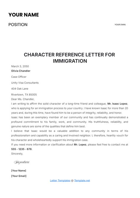 Immigration Character Reference Letter Template