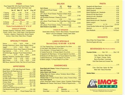Imos Printable Menu