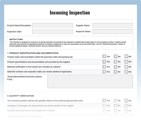 Incoming Inspection Template