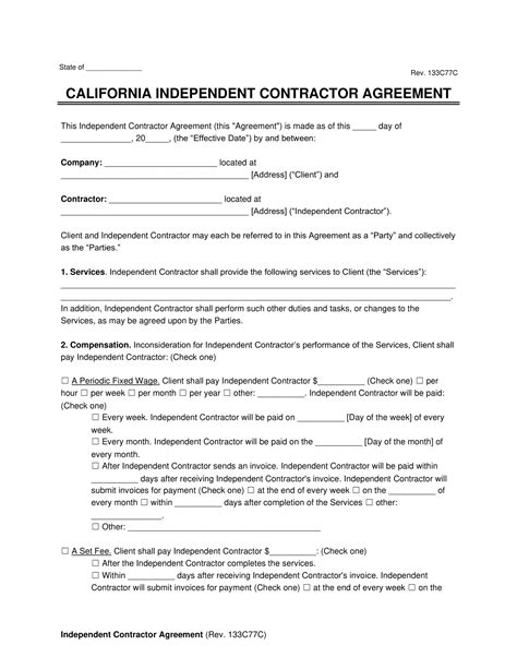 Independent Contractor Agreement California Template