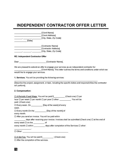Independent Contractor Offer Letter Template