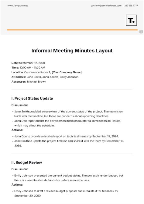 Informal Minutes Template