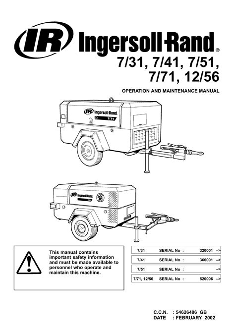 Ingersoll Rand Portable Diesel Compressor Parts Manual