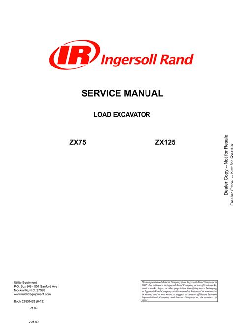 Ingersoll Rand Zx75 Zx125 Load Excavator Service Repair Manual