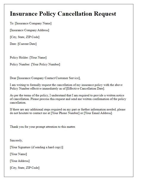 Insurance Policy Cancellation Letter Template