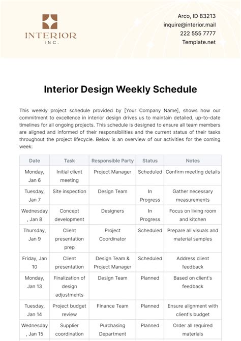 Interior Design Schedule Template
