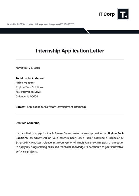 Internship Application Letter Template