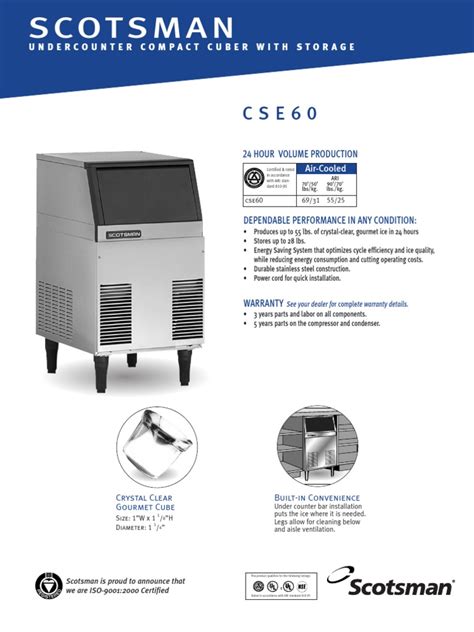 Introducing the Scotsman CSE60: Revolutionizing Ice Production for Your Business