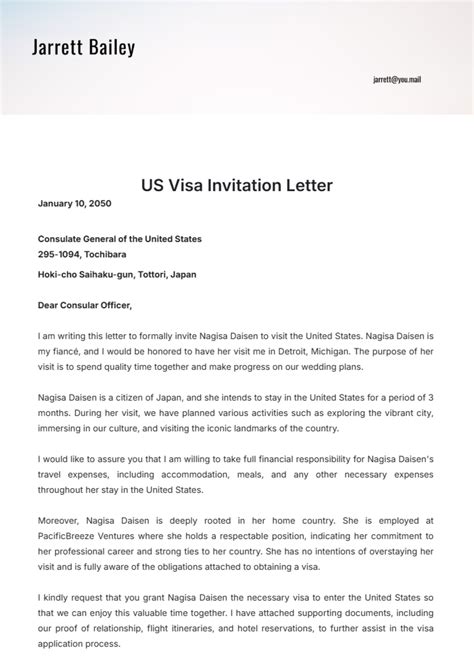 Invitation Letter For Us Visa Template