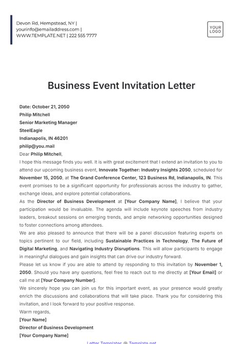 Invitation Letter Template For Event