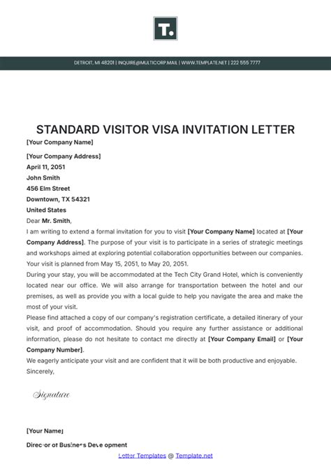 Invitation Letter Template For Visa