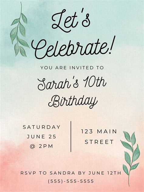 Invitation Templates For Birthday Party