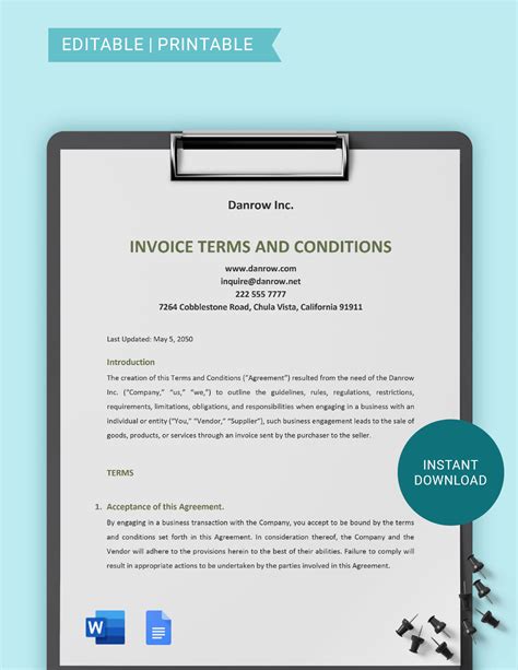 Invoice Terms And Conditions Template