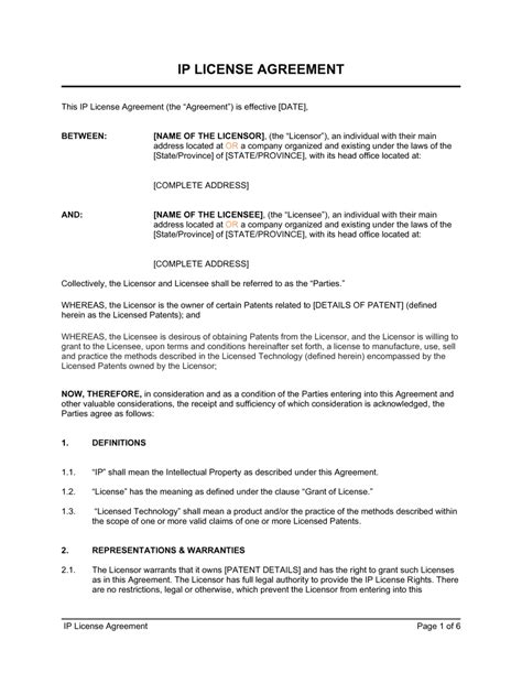 Ip License Agreement Template