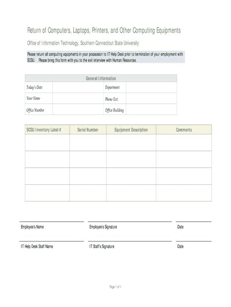 It Equipment Return Form Template