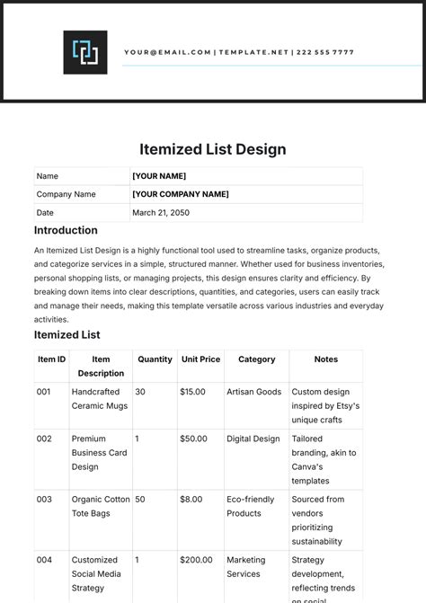 Itemized List Template
