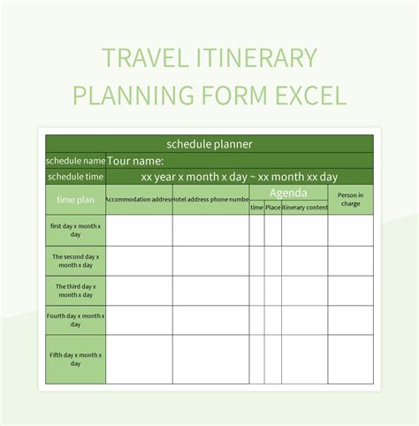 Itinerary Excel Template