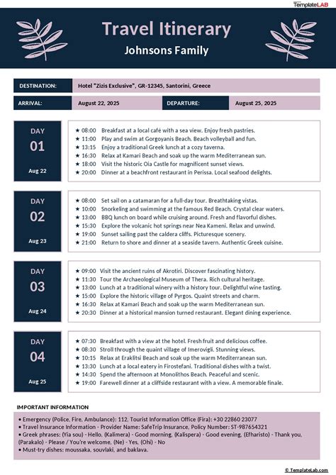 Itinerary Planning Template