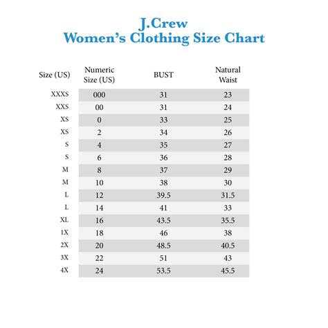 J Crew Petite Size Chart