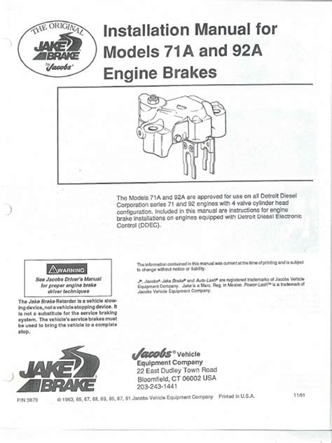 Jacobs Engine Brake Service Manual Free