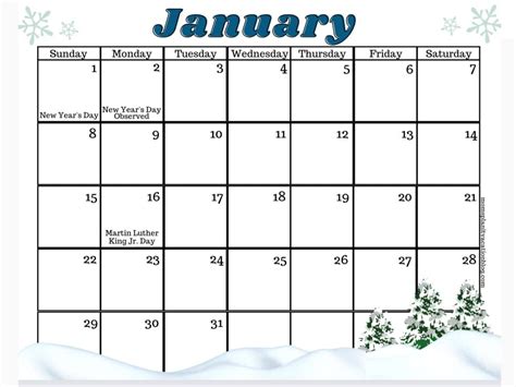 Jan Printable Calendar