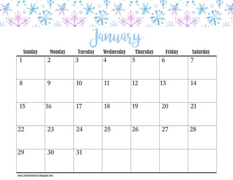 January Calendar Free Printable