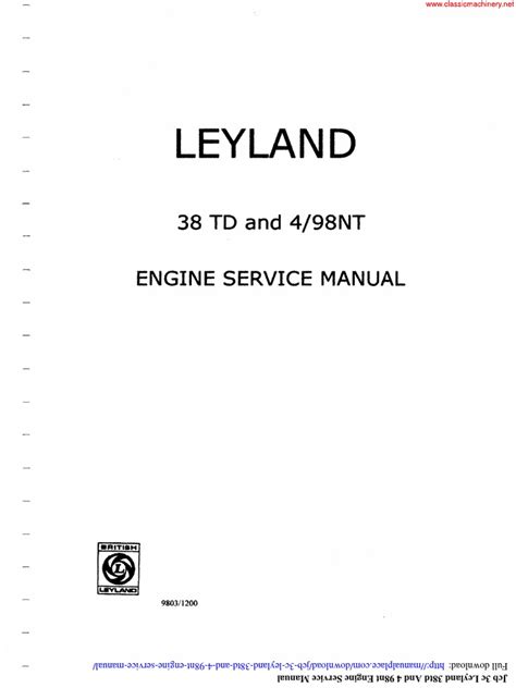 Jcb 3c Leyland 38td And 4 98nt Engine Service Manual