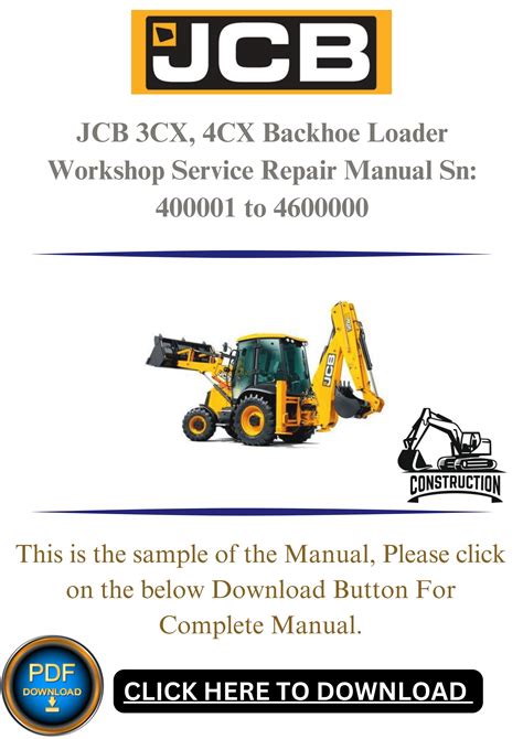 Jcb 3cx 4cx Backhoe Loader Sn 3cx 4cx 400001 To 4600000 Repair Service Work Shop Pdf Manual Instant Download